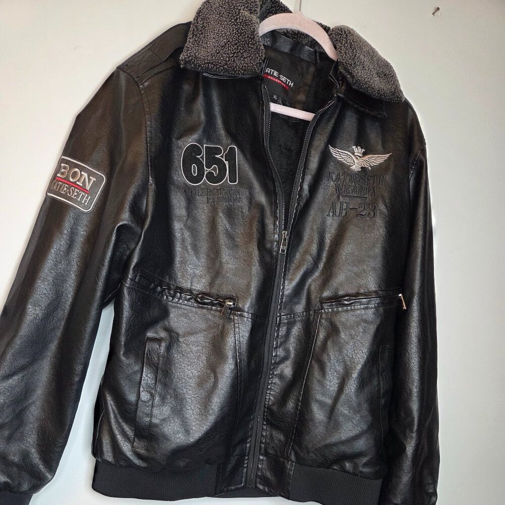 BO Katie Seth Moto-Inspired Faux‎ Leather Bomber Jacket